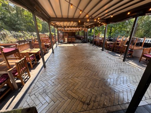 Dirty tiled patio